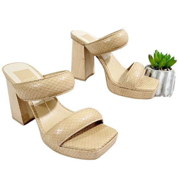Dolce Vita‎ Womens Taupe Beige Atlas Heels Snake Embossed Stella Size 5.5 - Picture 1 of 14